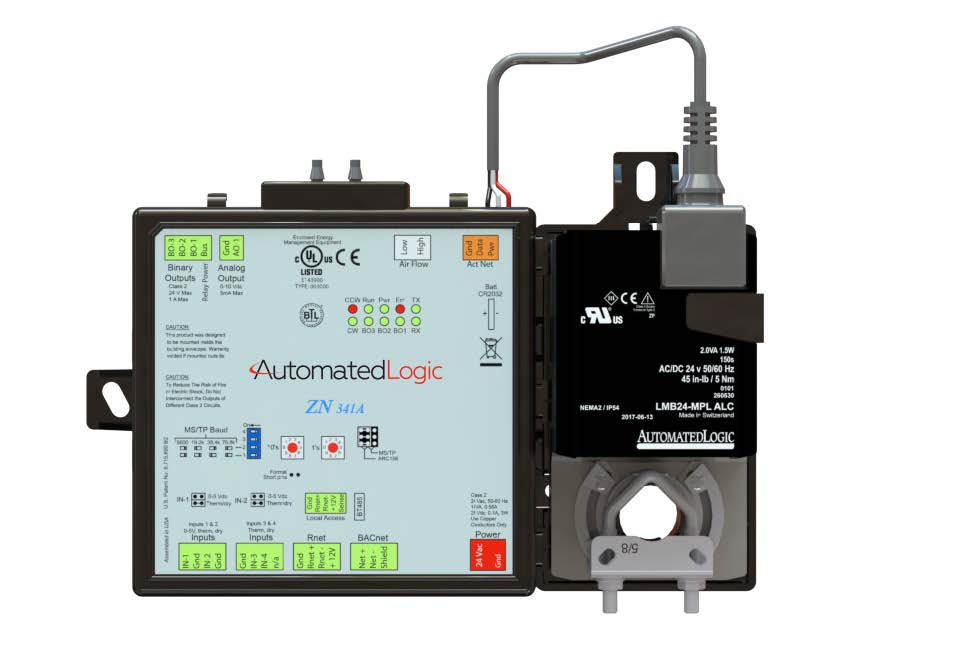 Automated Logic ZASF-A secondary VAV damper accessory with integrated differential pressure sensor and Belimo actuator.